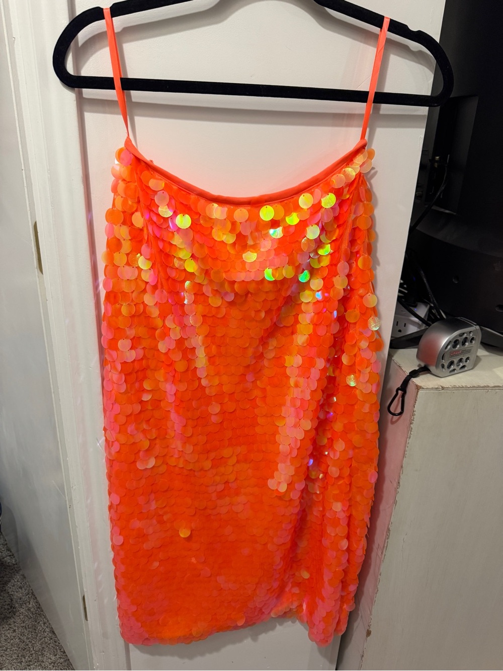 Anthropologie Orange Iridescent Sequin Midi Skirt